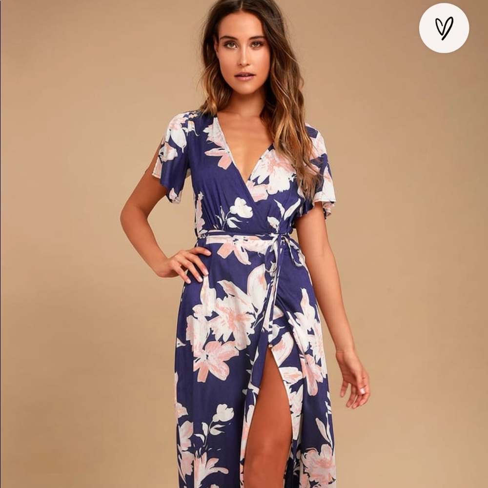 Azalea Regalia Navy Blue Floral Print Wrap Maxi Dress